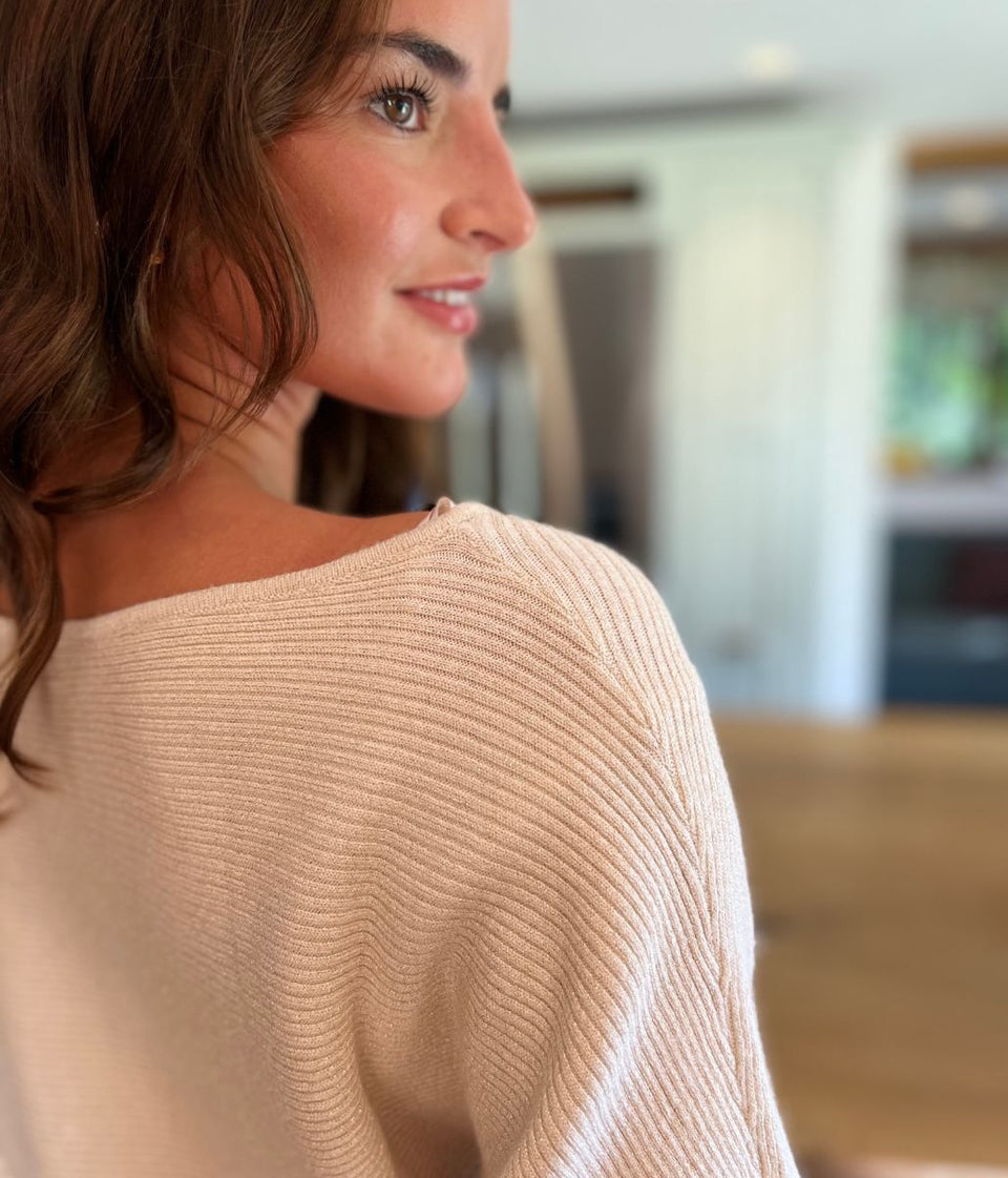 Champagne Sparkle Fine Rib Batwing Jumper