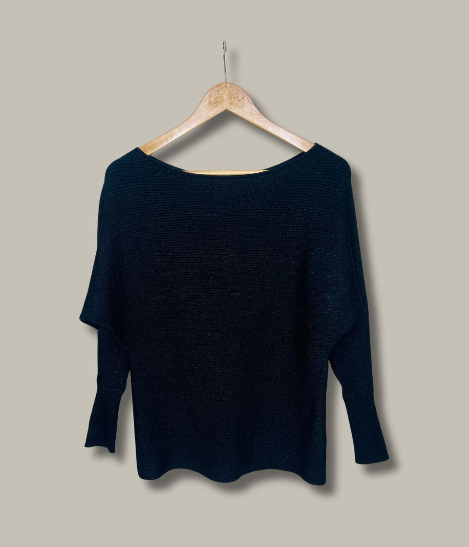 Black Sparkle Fine Rib Batwing Jumper