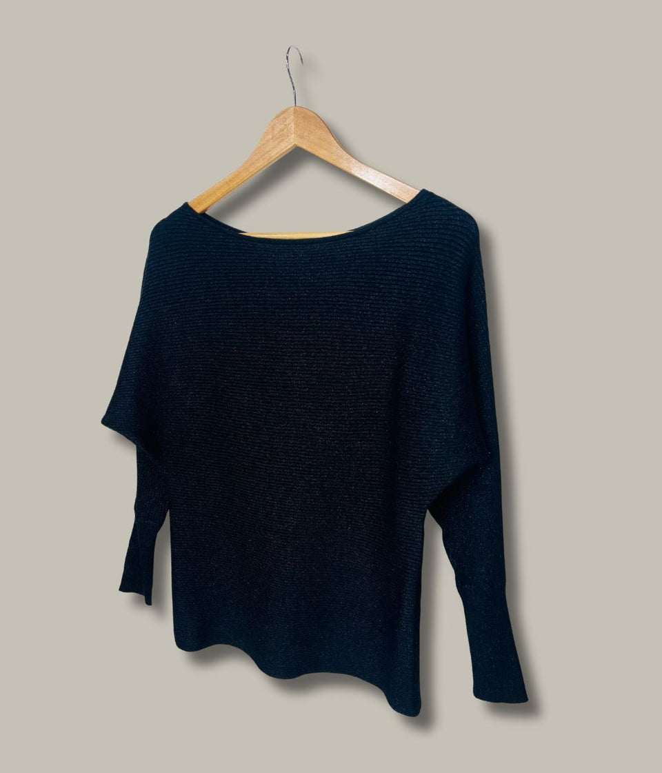 Black Sparkle Fine Rib Batwing Jumper