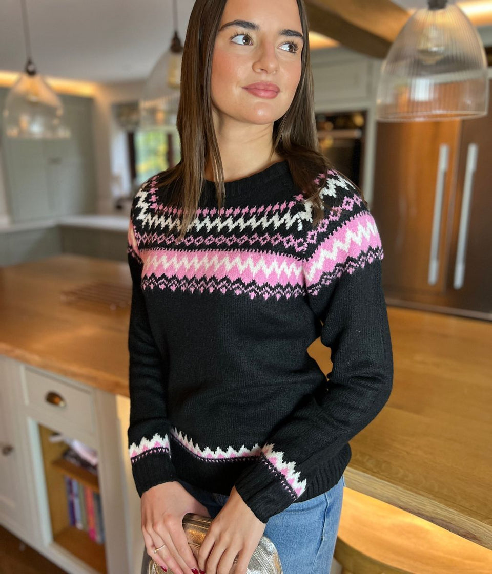 Black & Pink Fairisle Jumper