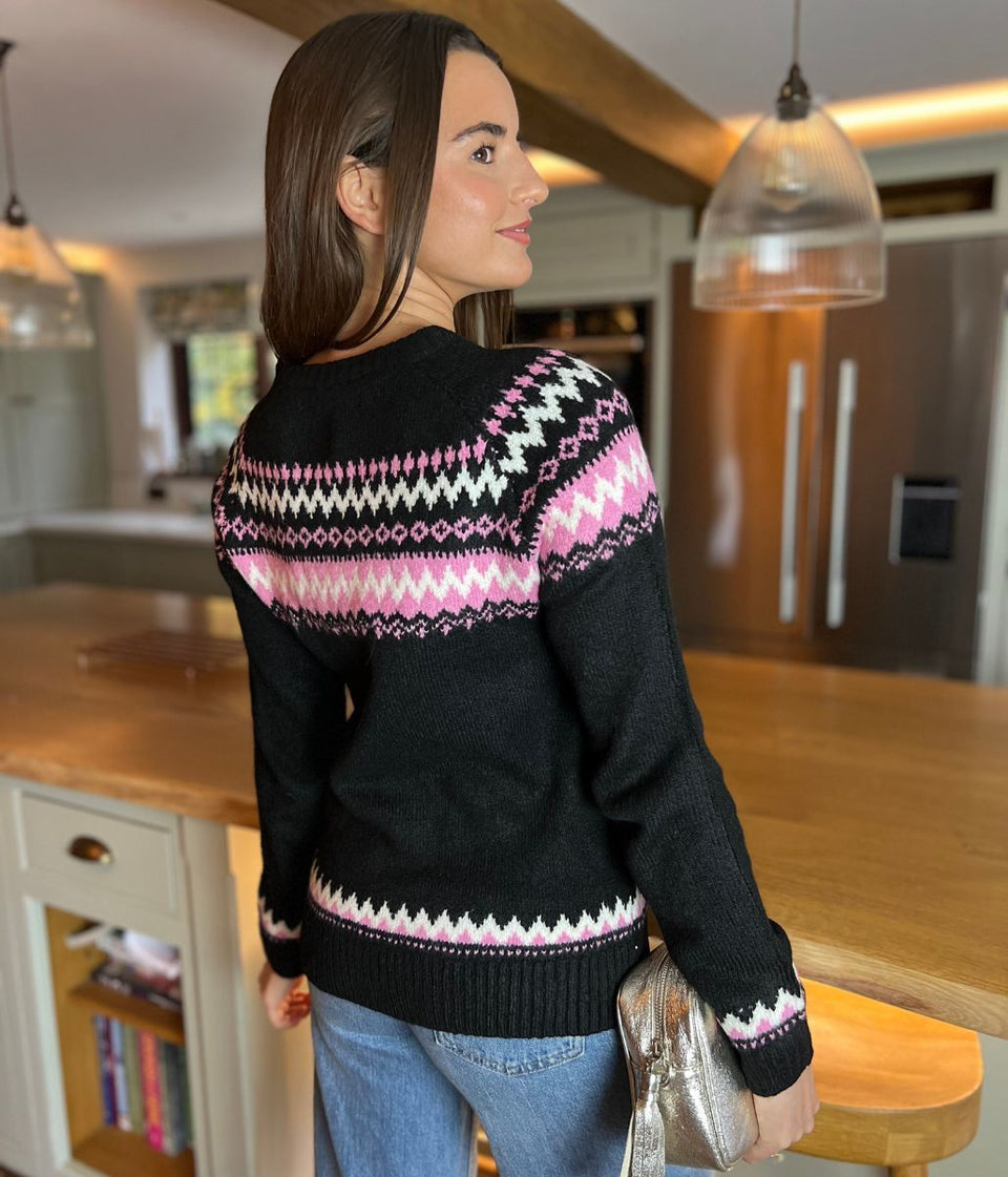 Black & Pink Fairisle Jumper