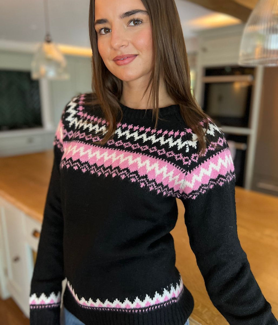 Black & Pink Fairisle Jumper