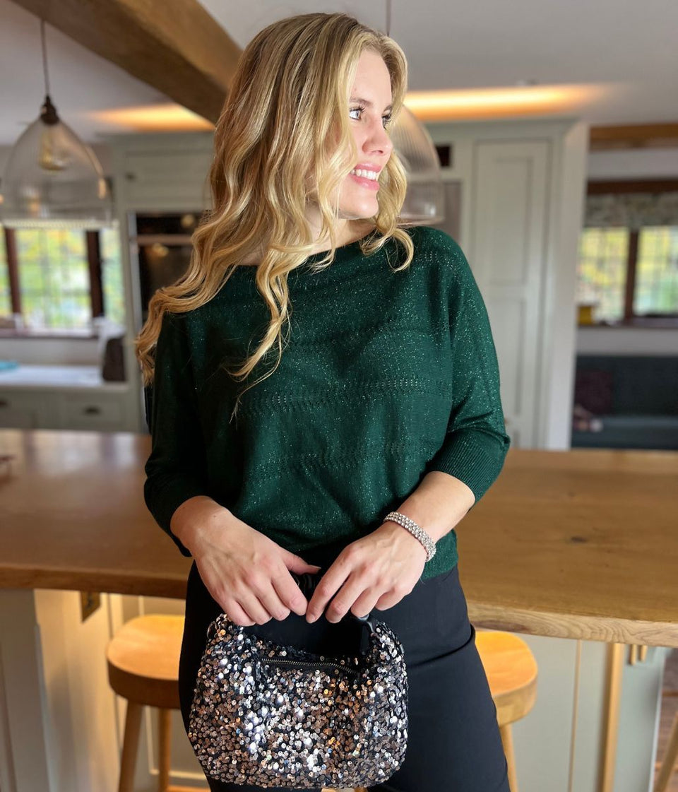 Green Shimmer Batwing Jumper