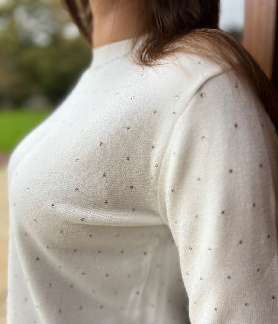 Ivory Diamante Fine Knit Jumper - Seconds