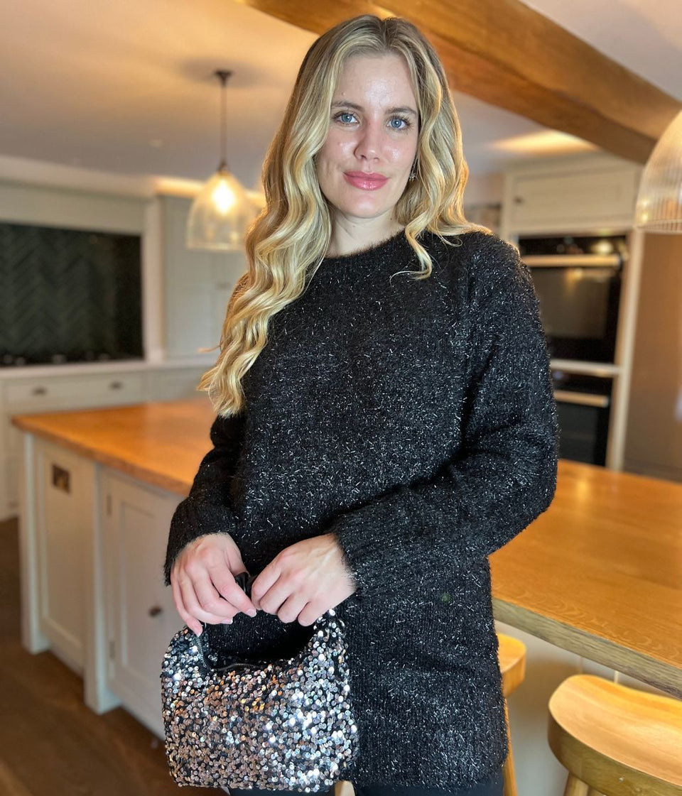 Black Sparkle Brushed Tunic Jumper