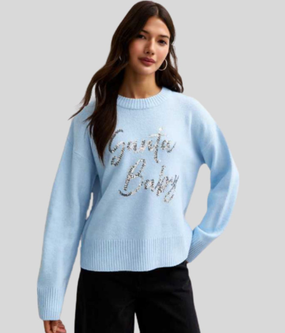 Blue Christmas Sequin Santa Baby Jumper