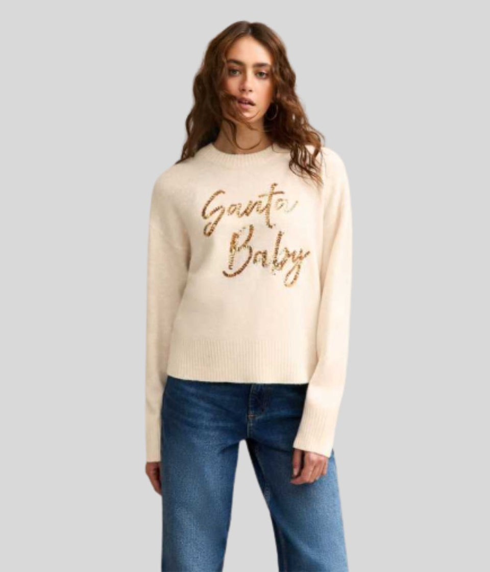 Ecru Christmas Sequin Santa Baby Jumper