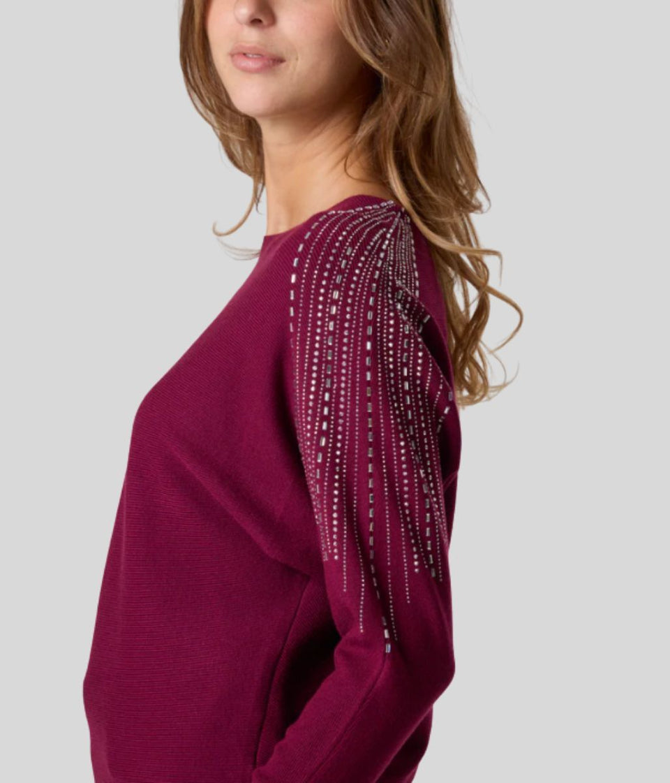 Berry Diamante Sleeve Embellished Jumper