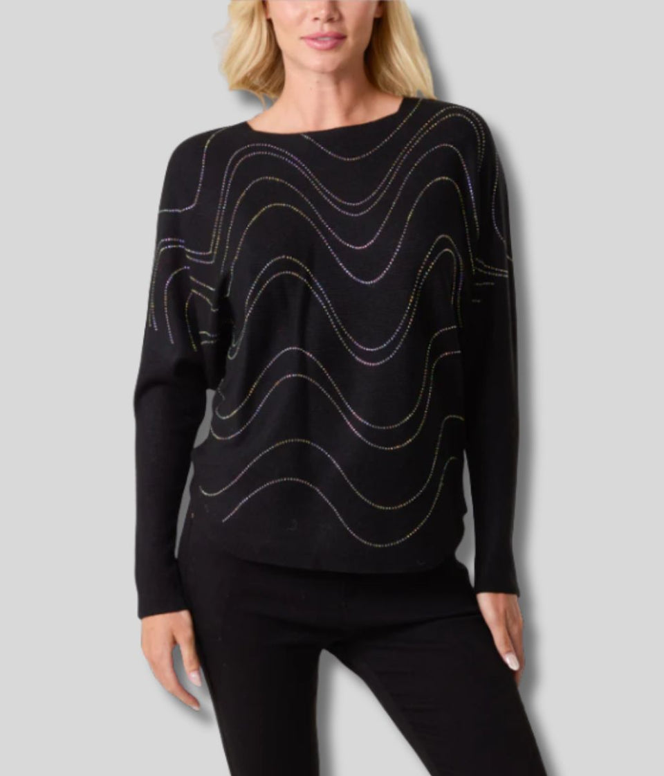Black Embellished Swirl Fine Knit Jumper