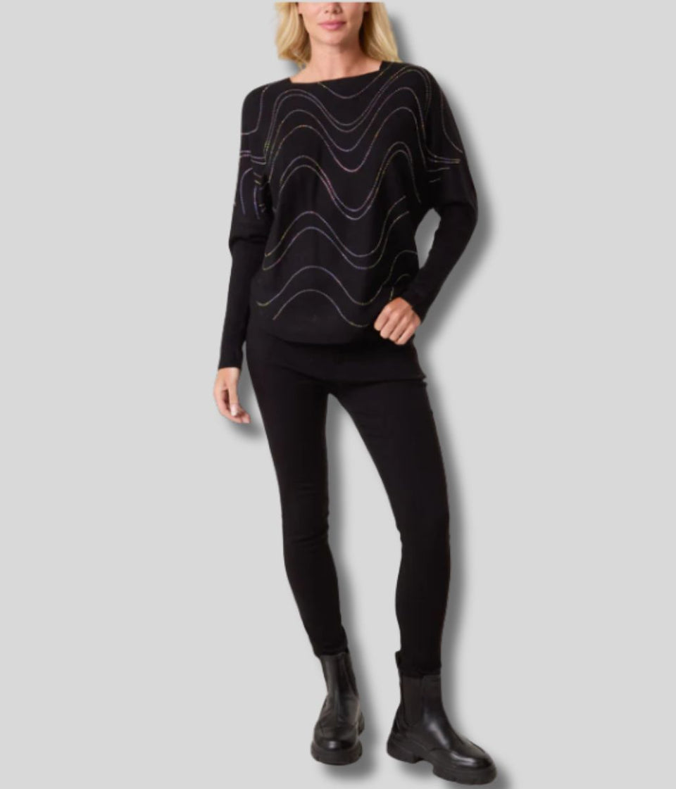 Black Embellished Swirl Fine Knit Jumper