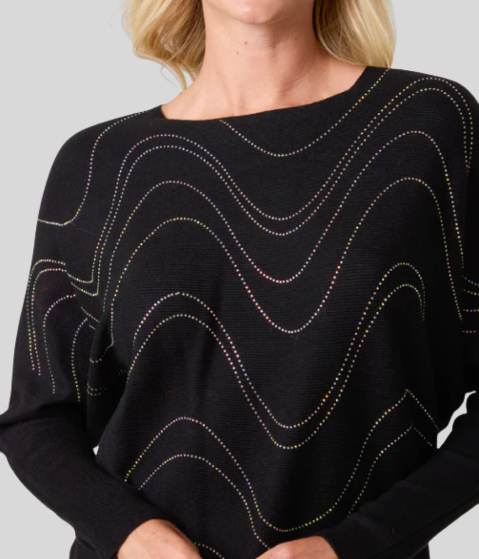 Black Embellished Swirl Fine Knit Jumper