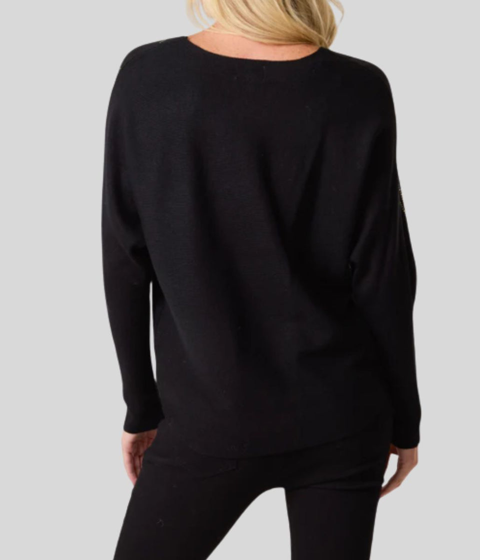 Black Embellished Swirl Fine Knit Jumper
