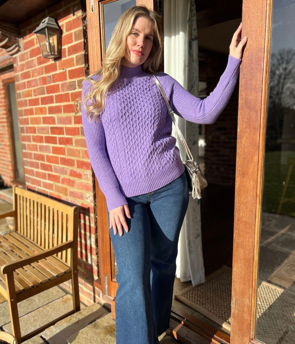 Lilac Funnel Neck Cable Knit Jumper