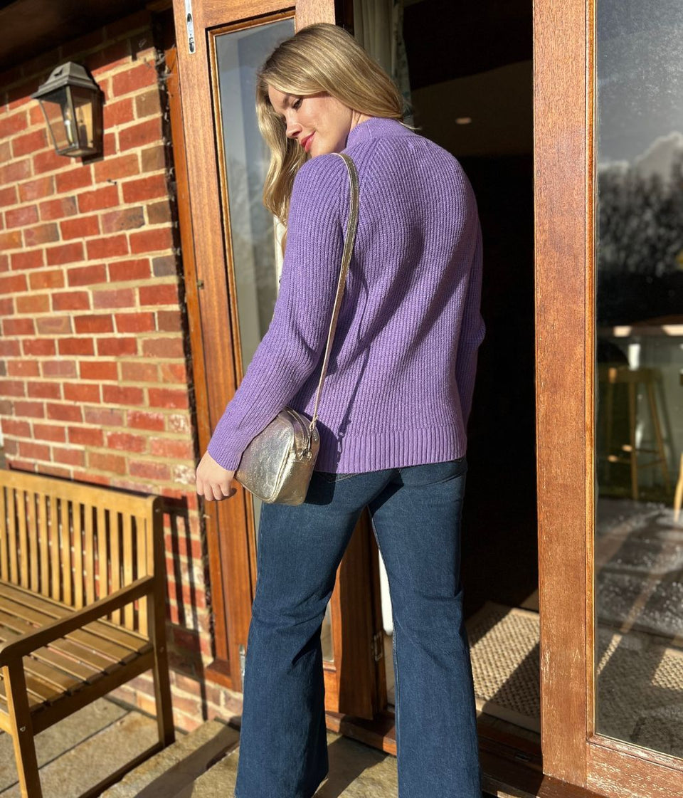 Lilac Funnel Neck Cable Knit Jumper
