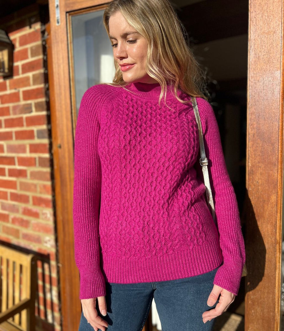 Pink Funnel Neck Cable Knit Jumper