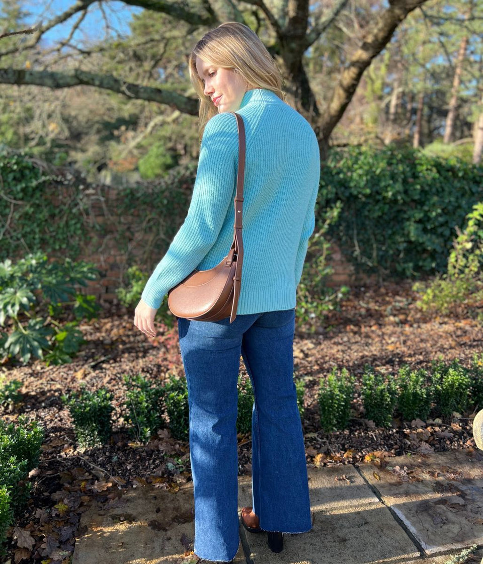 Aqua Funnel Neck Cable Knit Jumper
