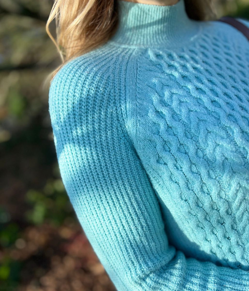 Aqua Funnel Neck Cable Knit Jumper