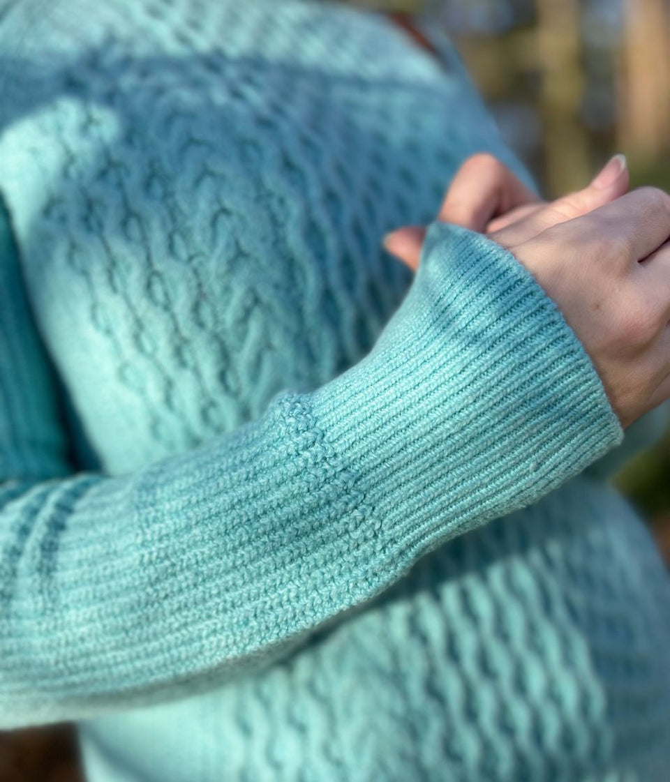 Aqua Funnel Neck Cable Knit Jumper