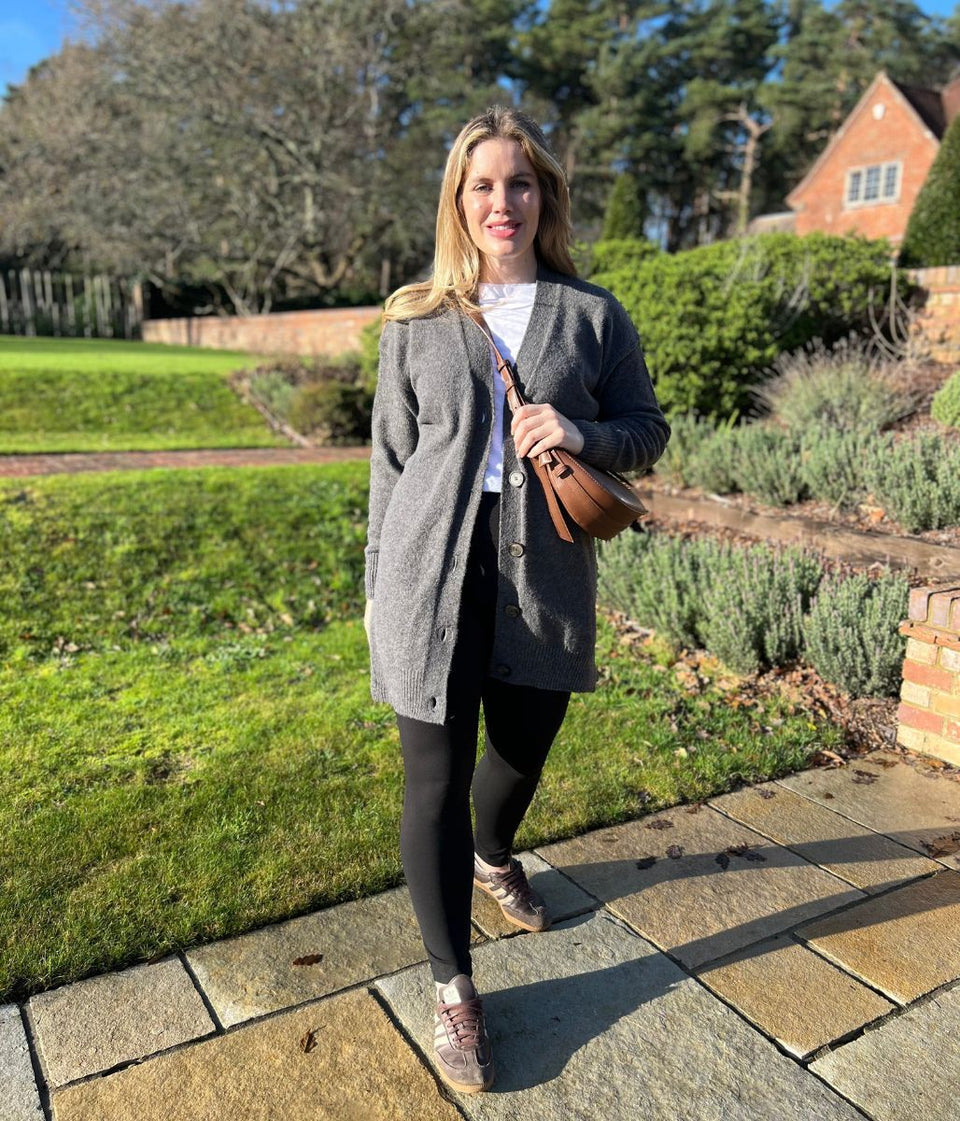 Grey Longline Button Cardigan