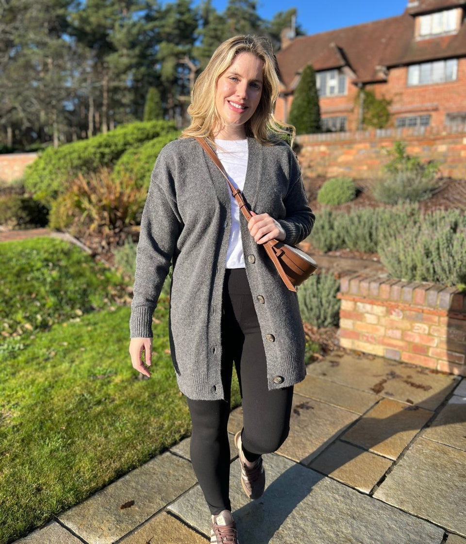 Grey Longline Button Cardigan