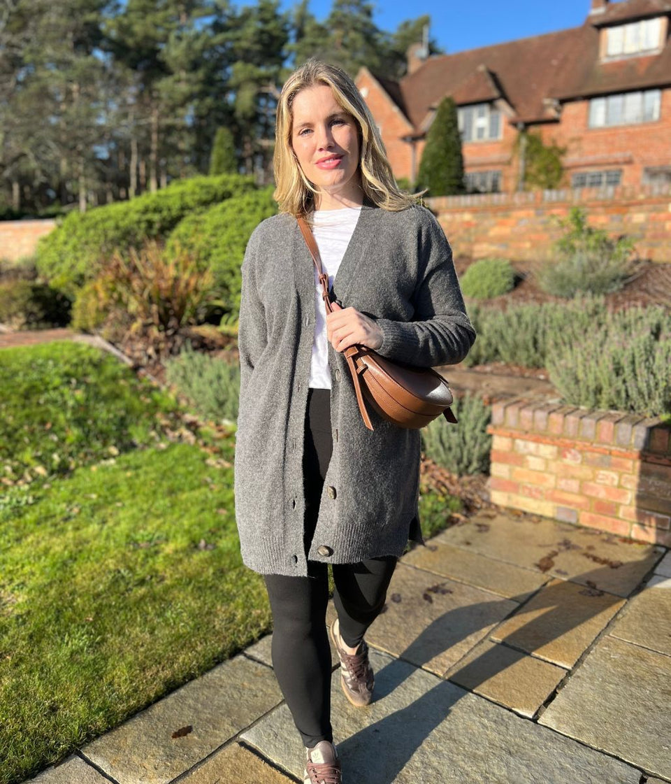 Grey Longline Button Cardigan