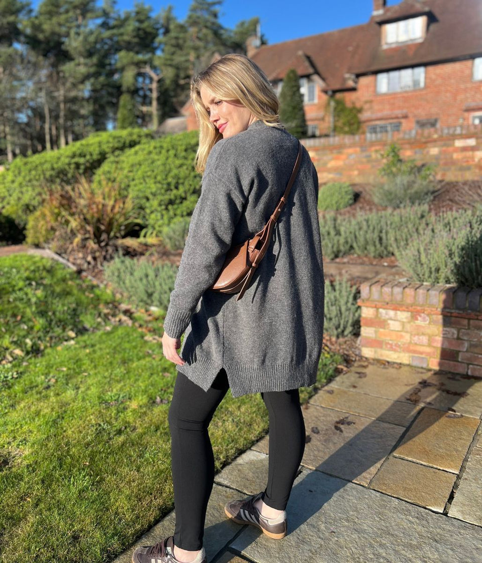 Grey Longline Button Cardigan