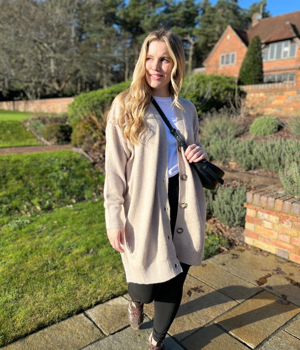 Natural Longline Button Cardigan