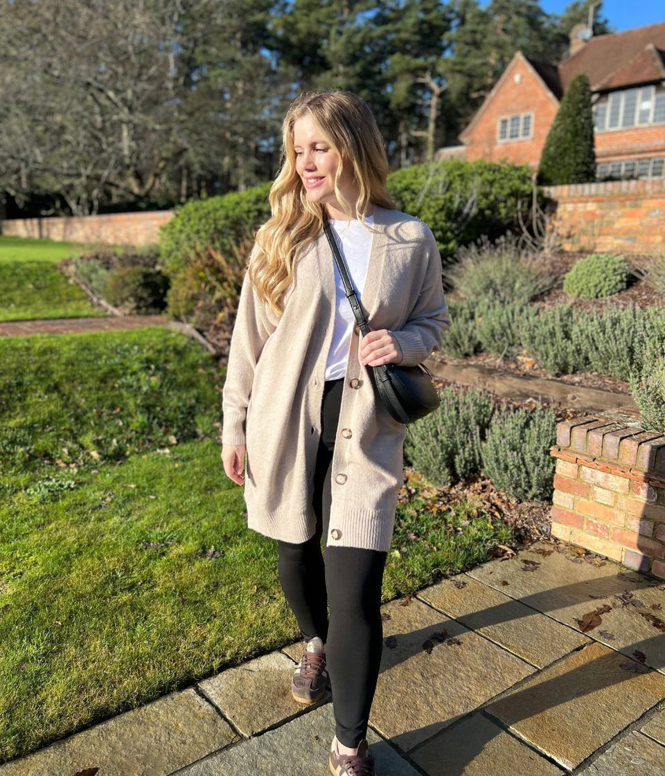 Natural Longline Button Cardigan