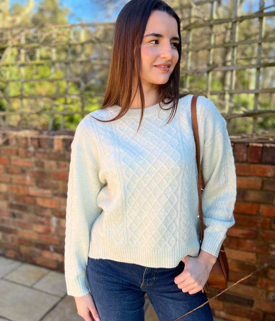 Pale Green Soft Cable Knit Jumper