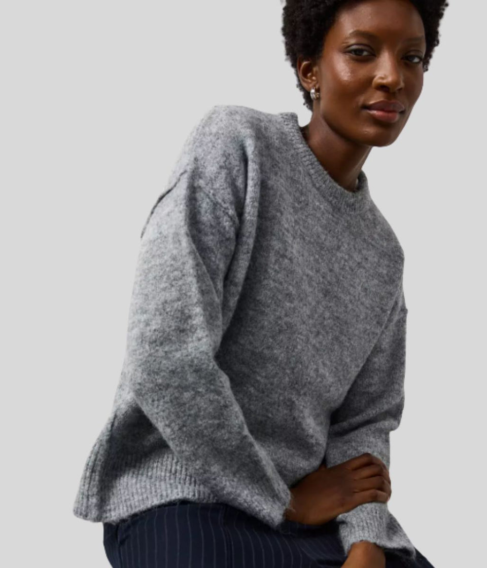 Grey Relaxed Crew Neck Jumper
