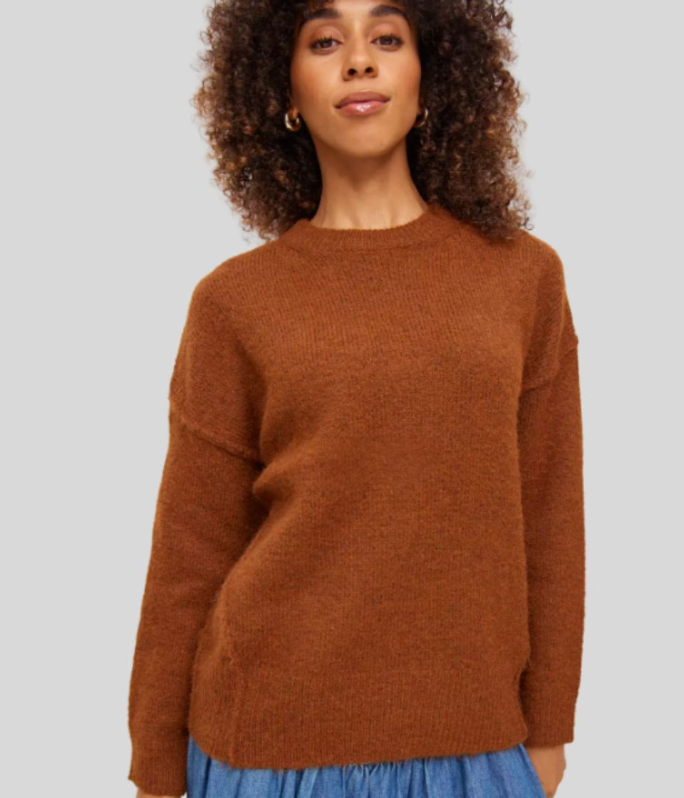 Brown Relaxed Crew Neck Jumper