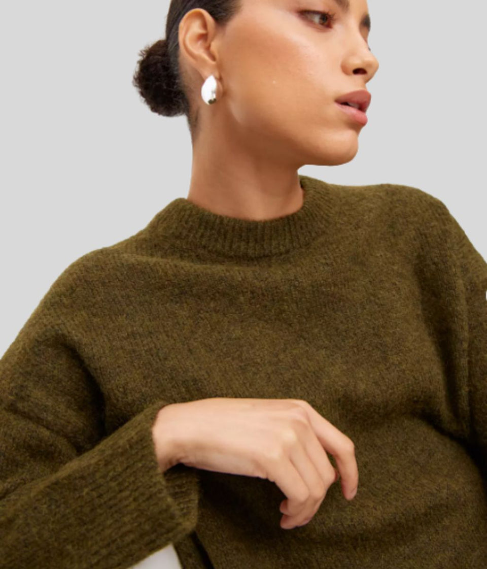 Khaki Relaxed Crew Neck Jumper