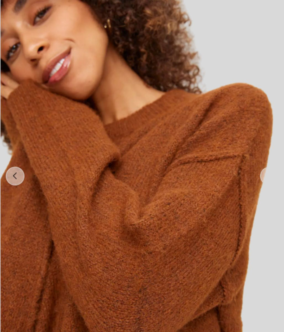 Brown Relaxed Crew Neck Jumper