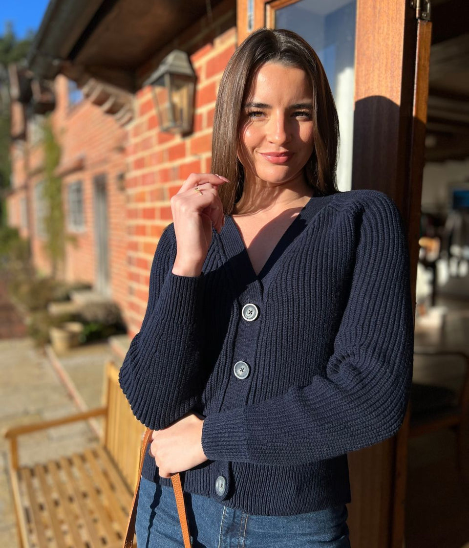 Navy Pure Cotton Ribbed Cardigan