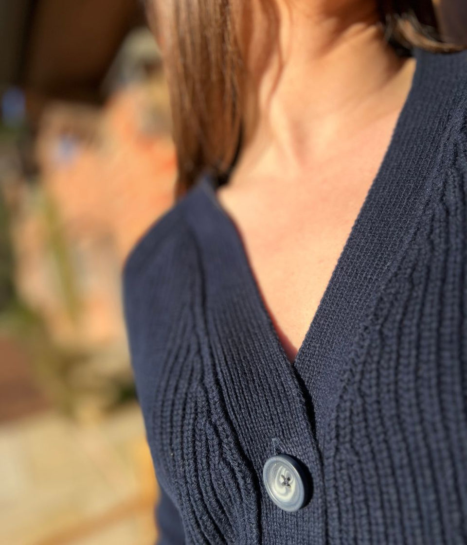 Navy Pure Cotton Ribbed Cardigan