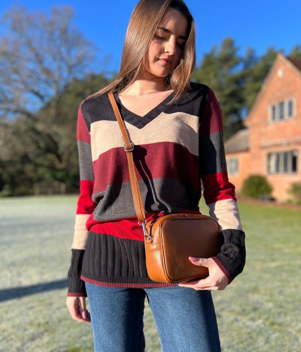 Striped Longline V Neck Tunic Jumper