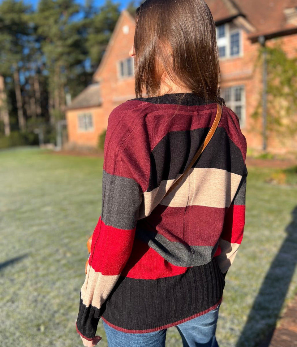 Striped Longline V Neck Tunic Jumper