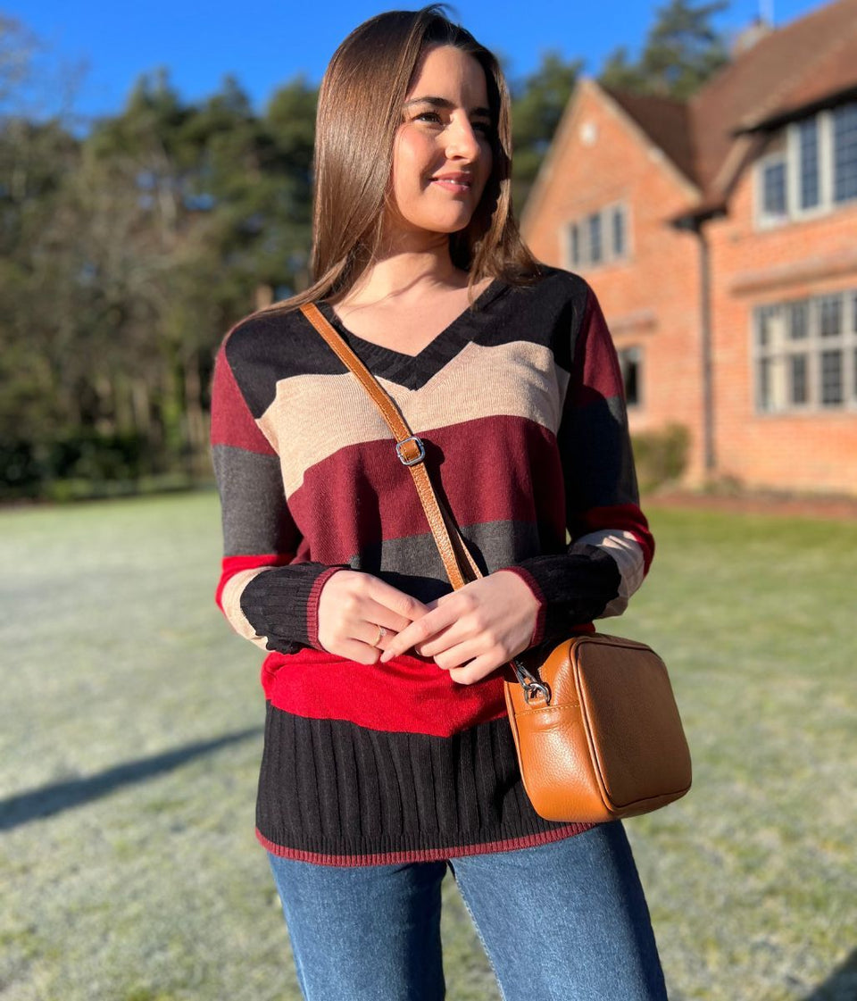 Striped Longline V Neck Tunic Jumper