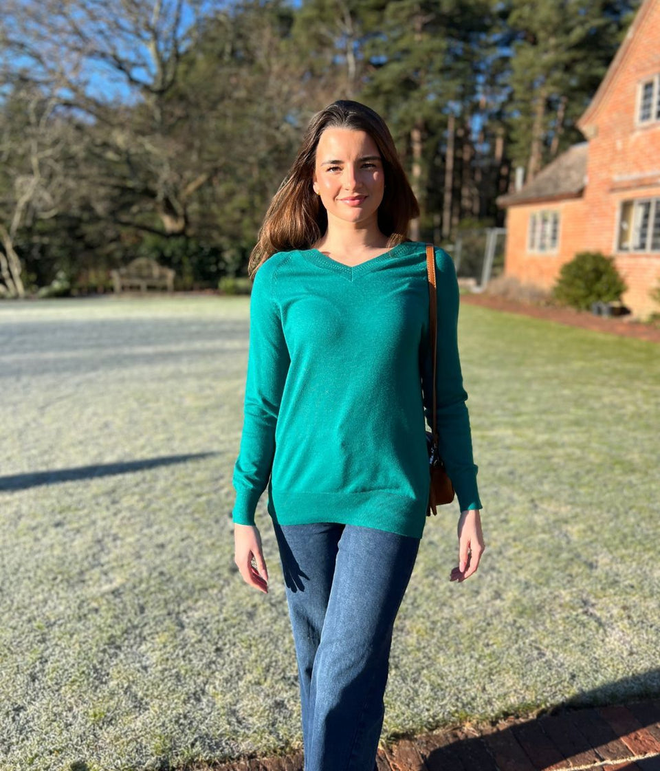 Green Soft V Neck Jumper