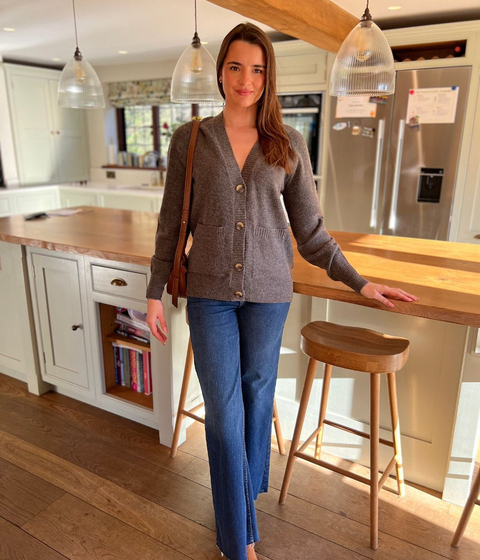 Dark Grey V Neck Cardigan