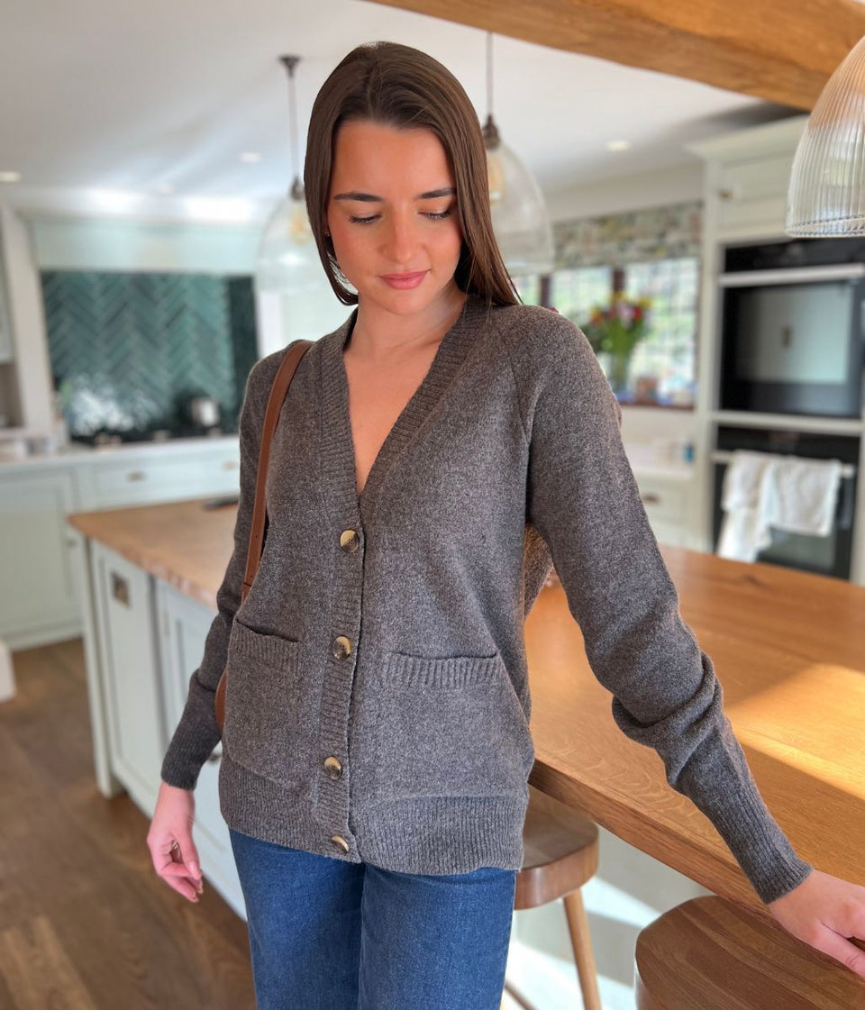 Dark Grey V Neck Cardigan