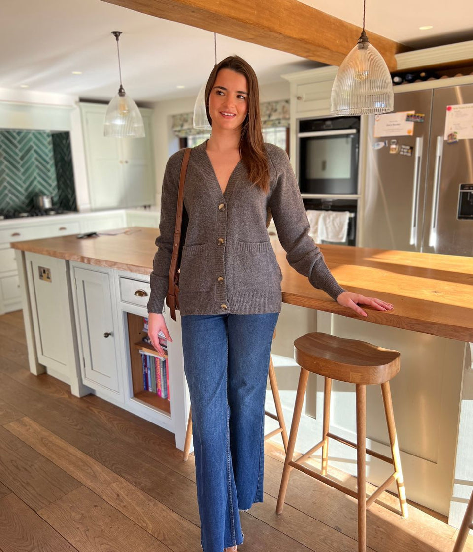 Dark Grey V Neck Cardigan