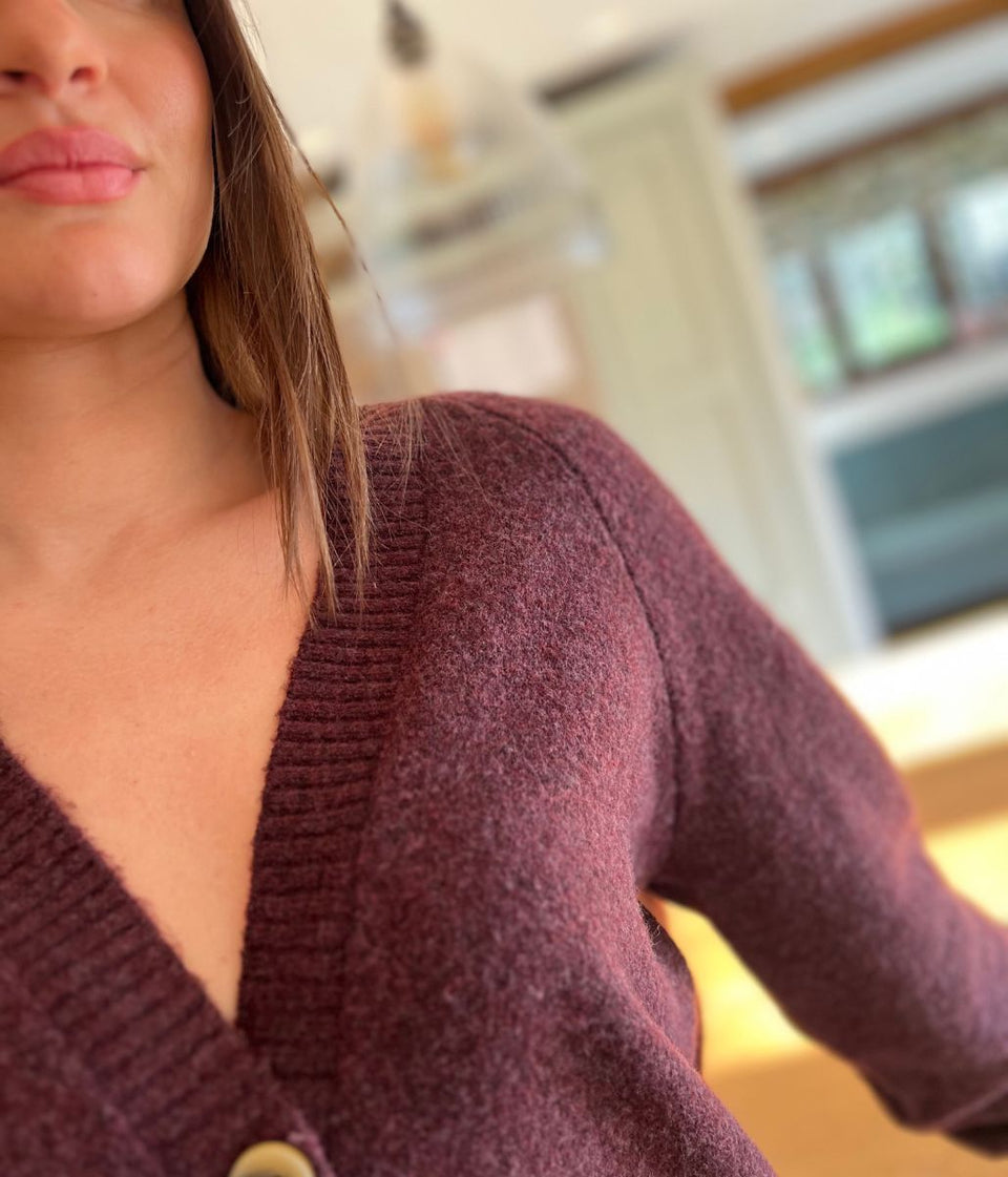 Burgundy V Neck Cardigan
