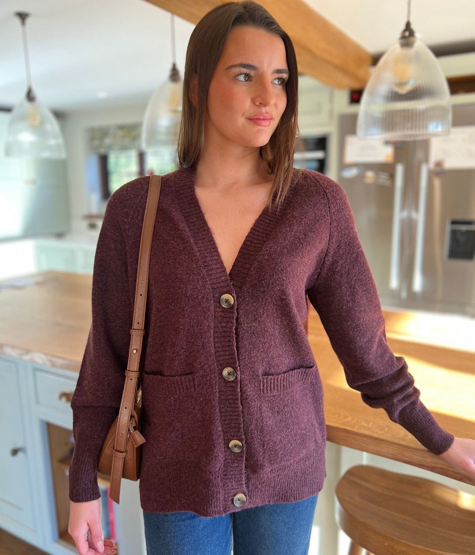 Burgundy V Neck Cardigan