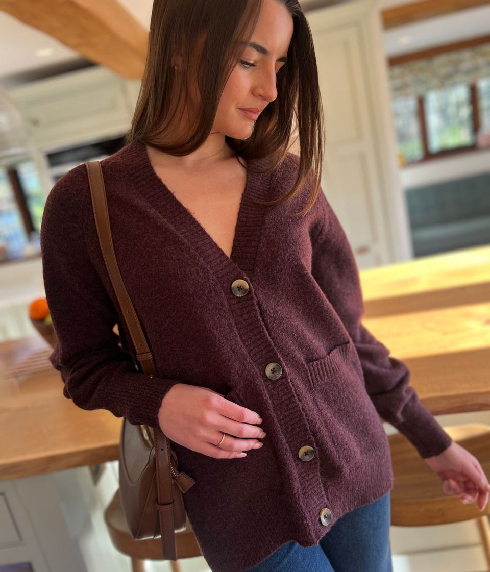 Burgundy V Neck Cardigan
