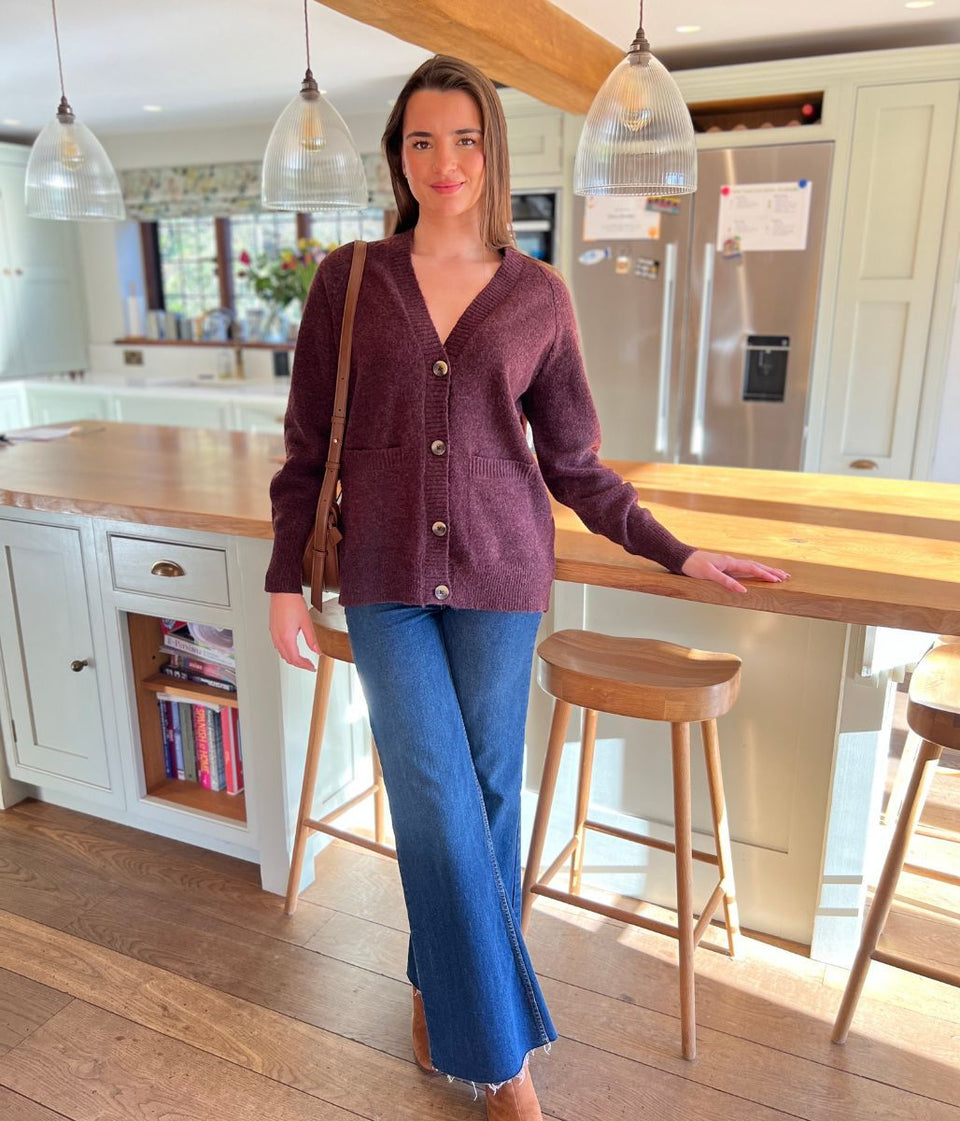 Burgundy V Neck Cardigan