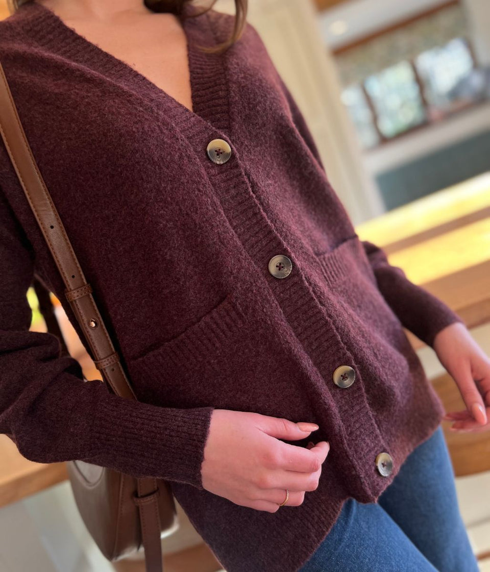 Burgundy V Neck Cardigan