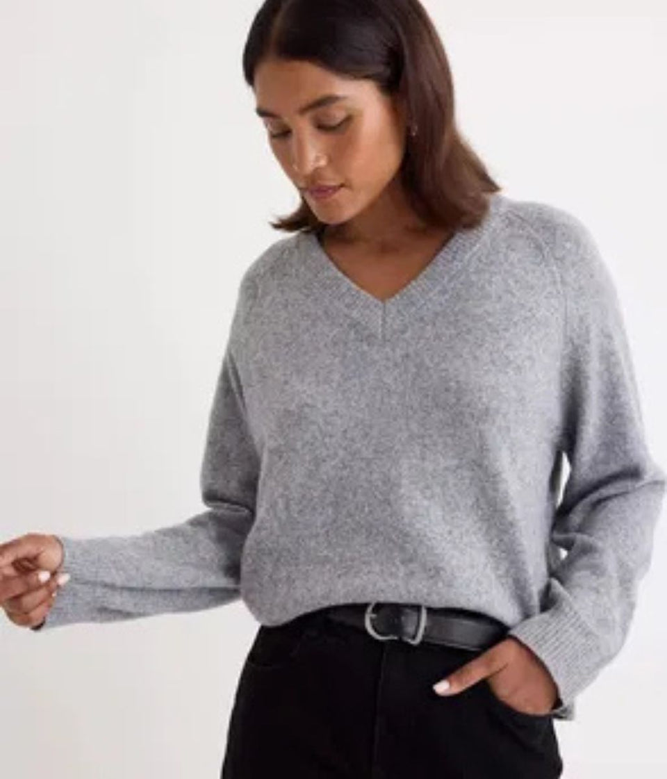 Grey V Neck Raglan Jumper