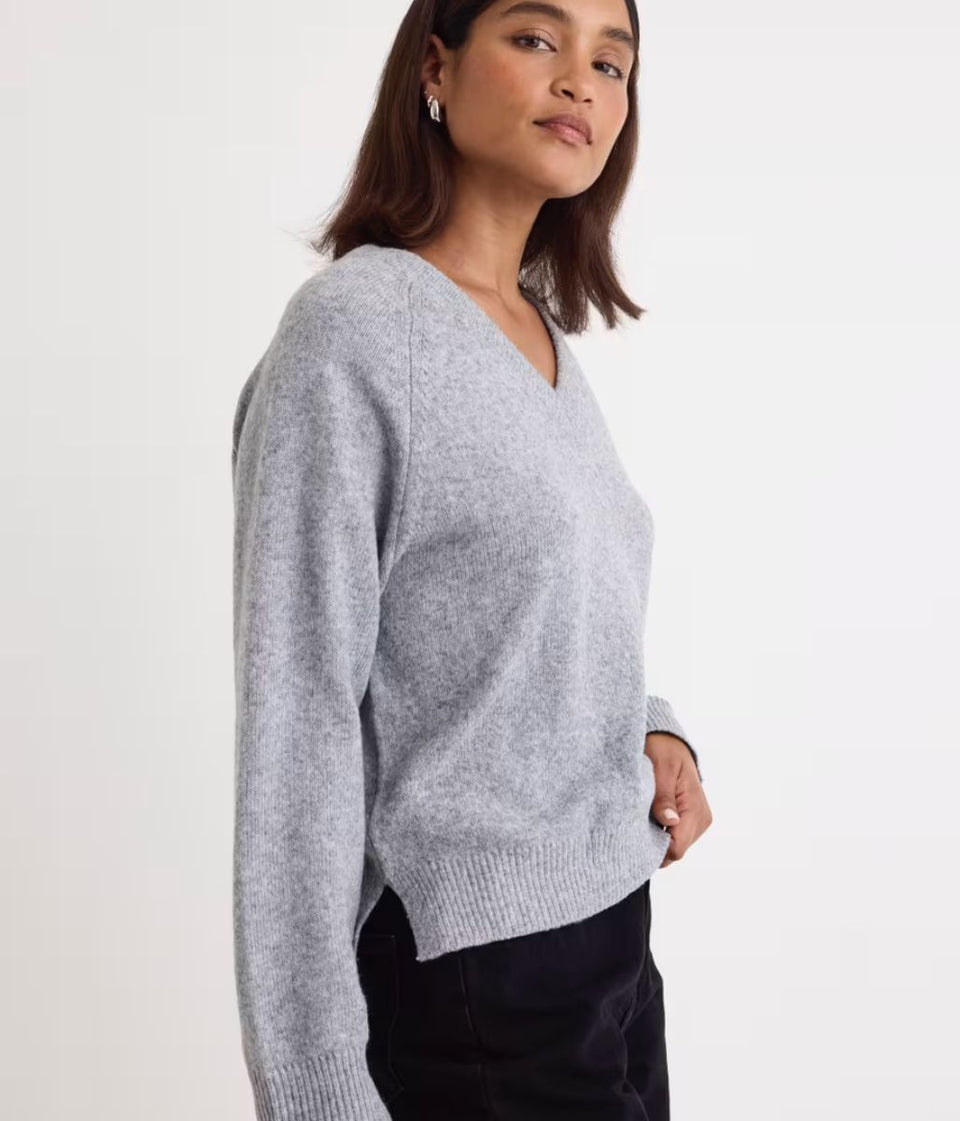 Grey V Neck Raglan Jumper