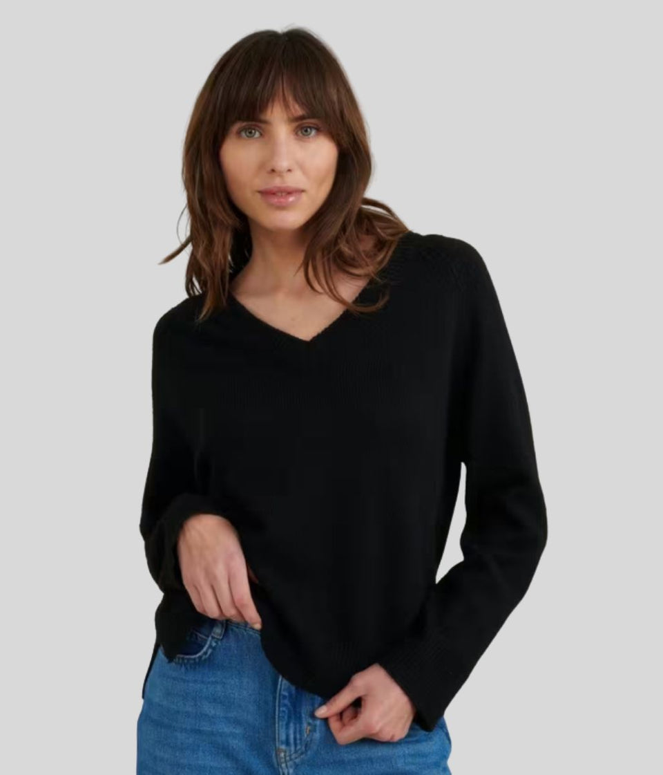 Black V Neck Raglan Jumper